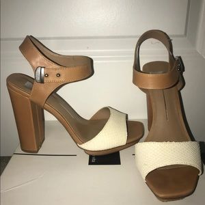 White and Tan snake skin sandals